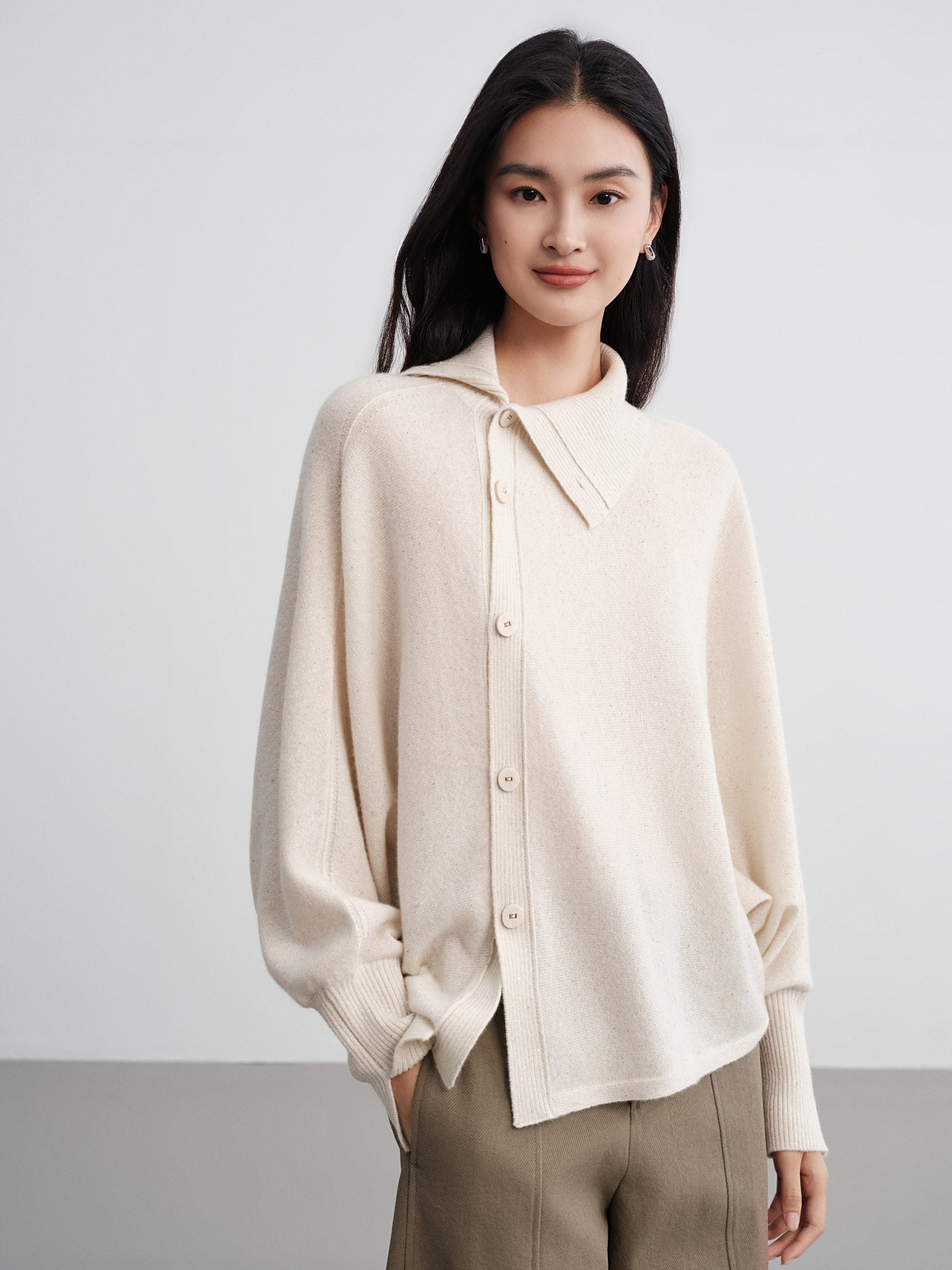 Asymmetric Soft Knit Top Sweater | White