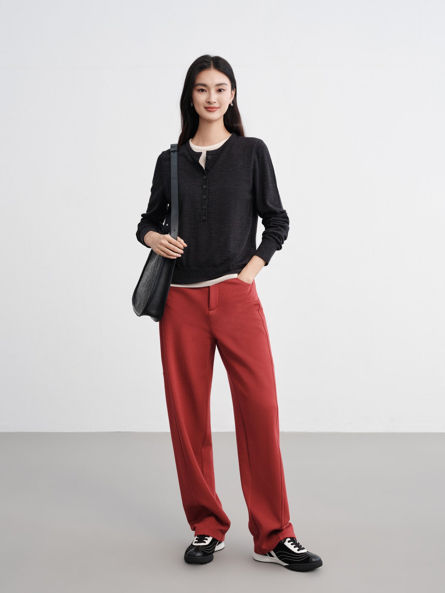 Layered Collar Two-Piece Wool Top | Grey