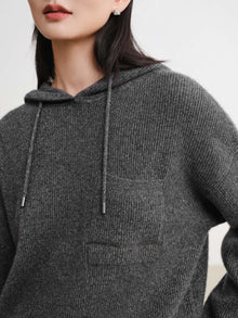 Metallic Thread Cashmere Hoodie | Grey