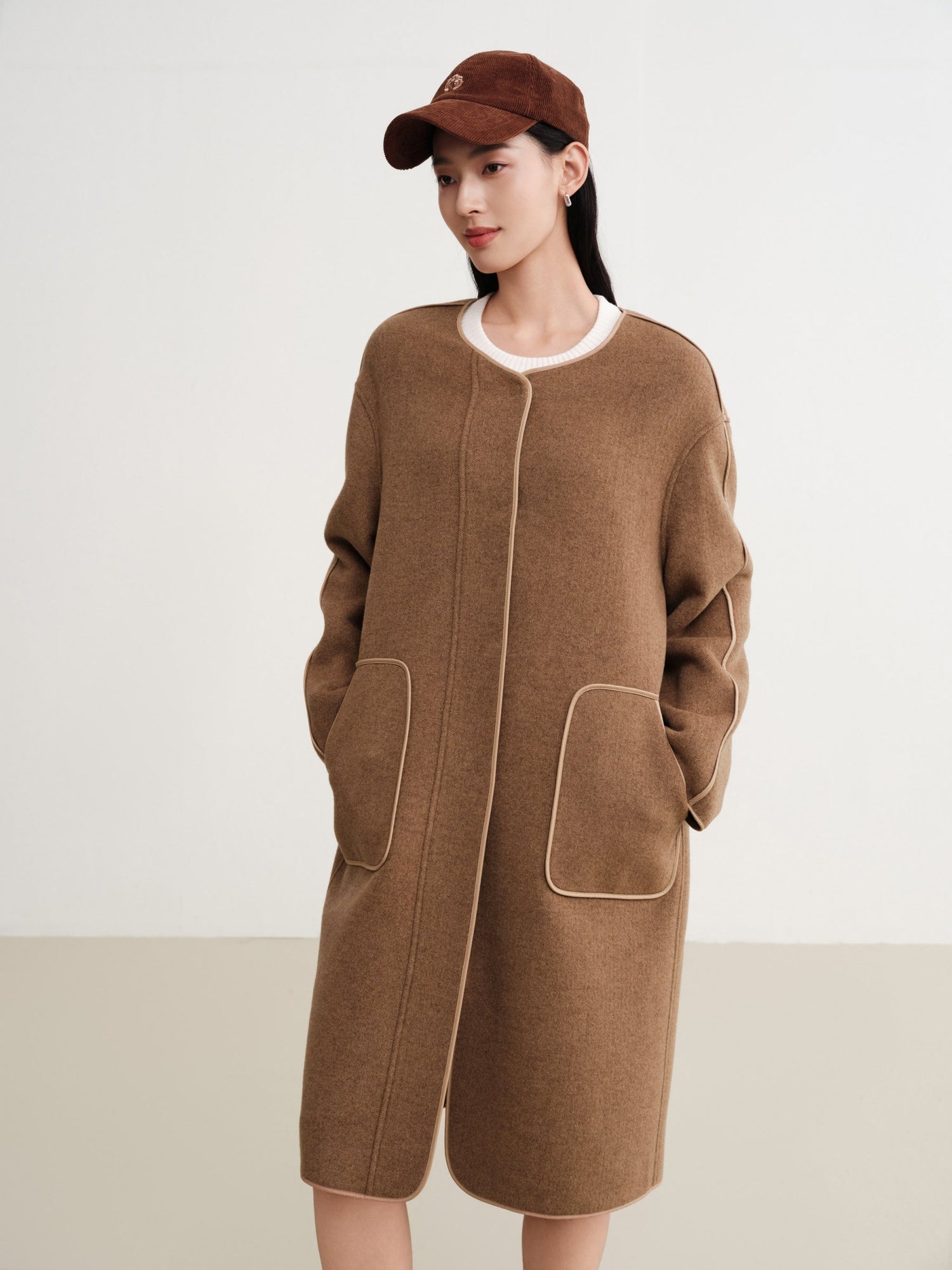 Wool Mid-Length Coat Jacket | Camel