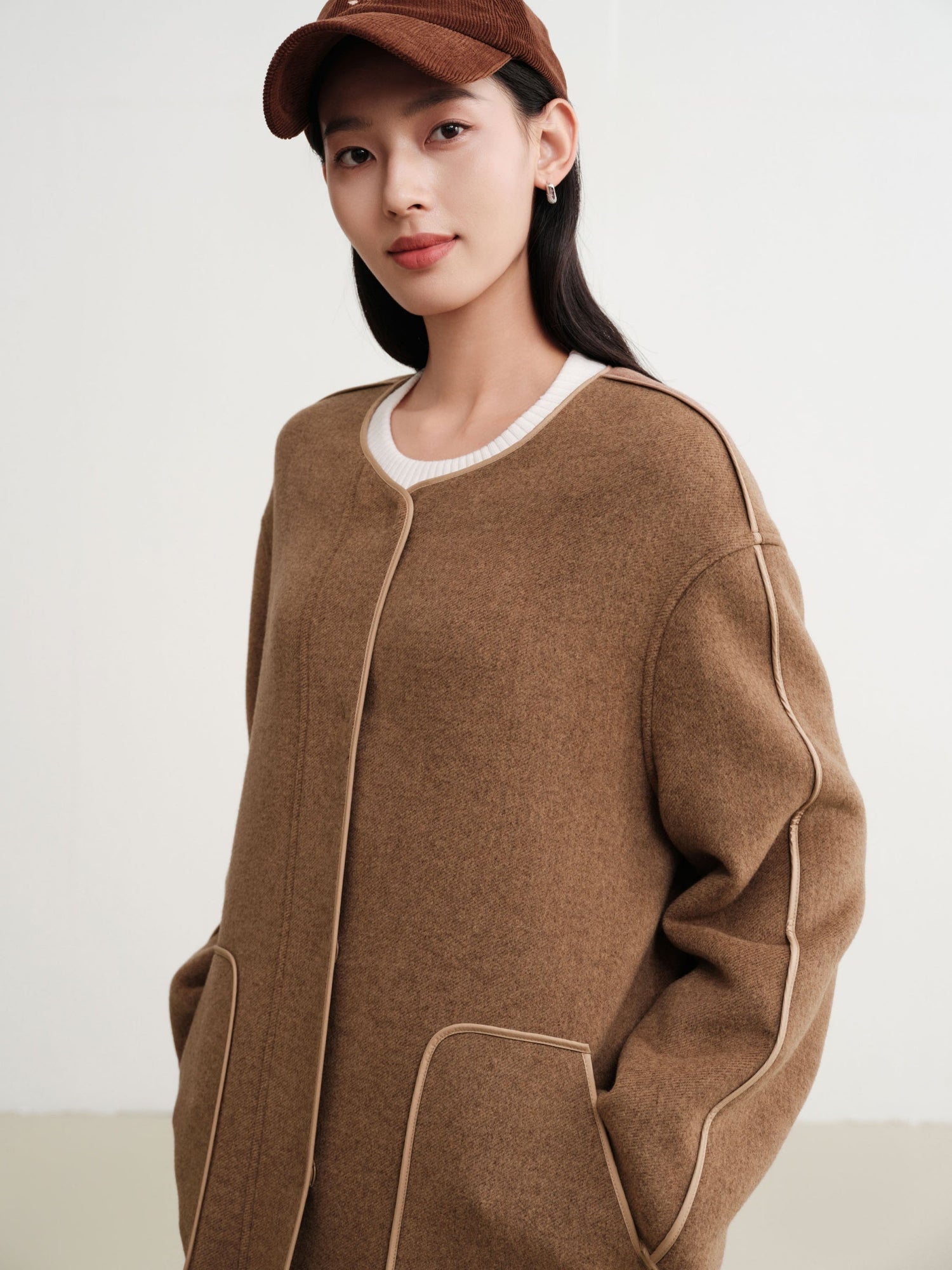 Wool Mid-Length Coat Jacket | Camel