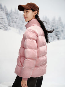 Silk Jacquard Down Coat | Pink