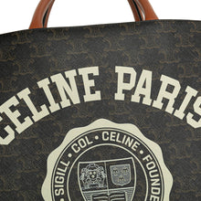 Celine | Pre-Owned Small Paris Print Triomphe Coated Canvas Vertical Cabas Tote | Brown/Dark Brown