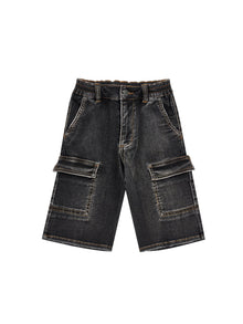 Boys | Mickey Mouse Denim Cargo Bermuda Shorts | Black