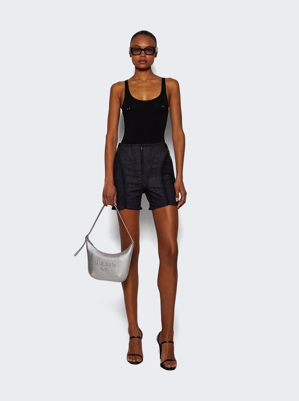 Women | Mugler | Mesh Laced Up Shorts Blue And Black