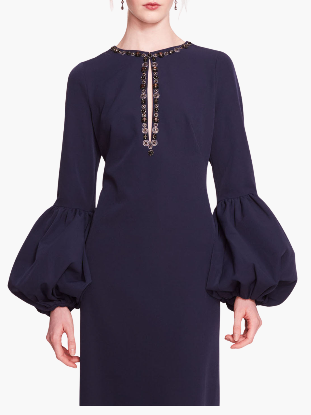 Puffed Sleeve Column Gown | Midnight