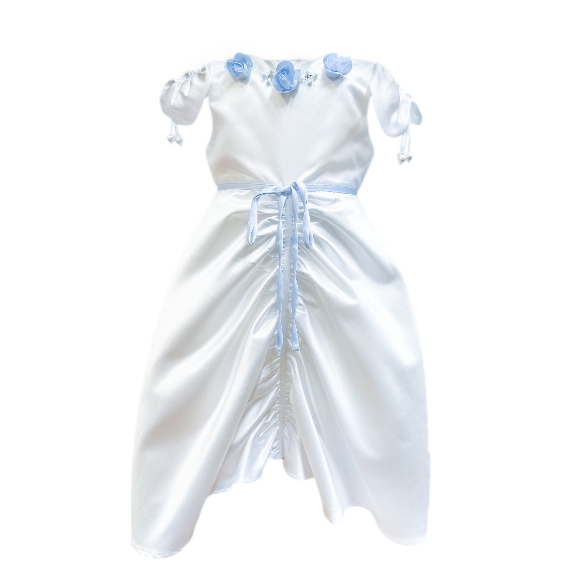 Girl | Daphne Satin Dress with Embroidery | White x Blue