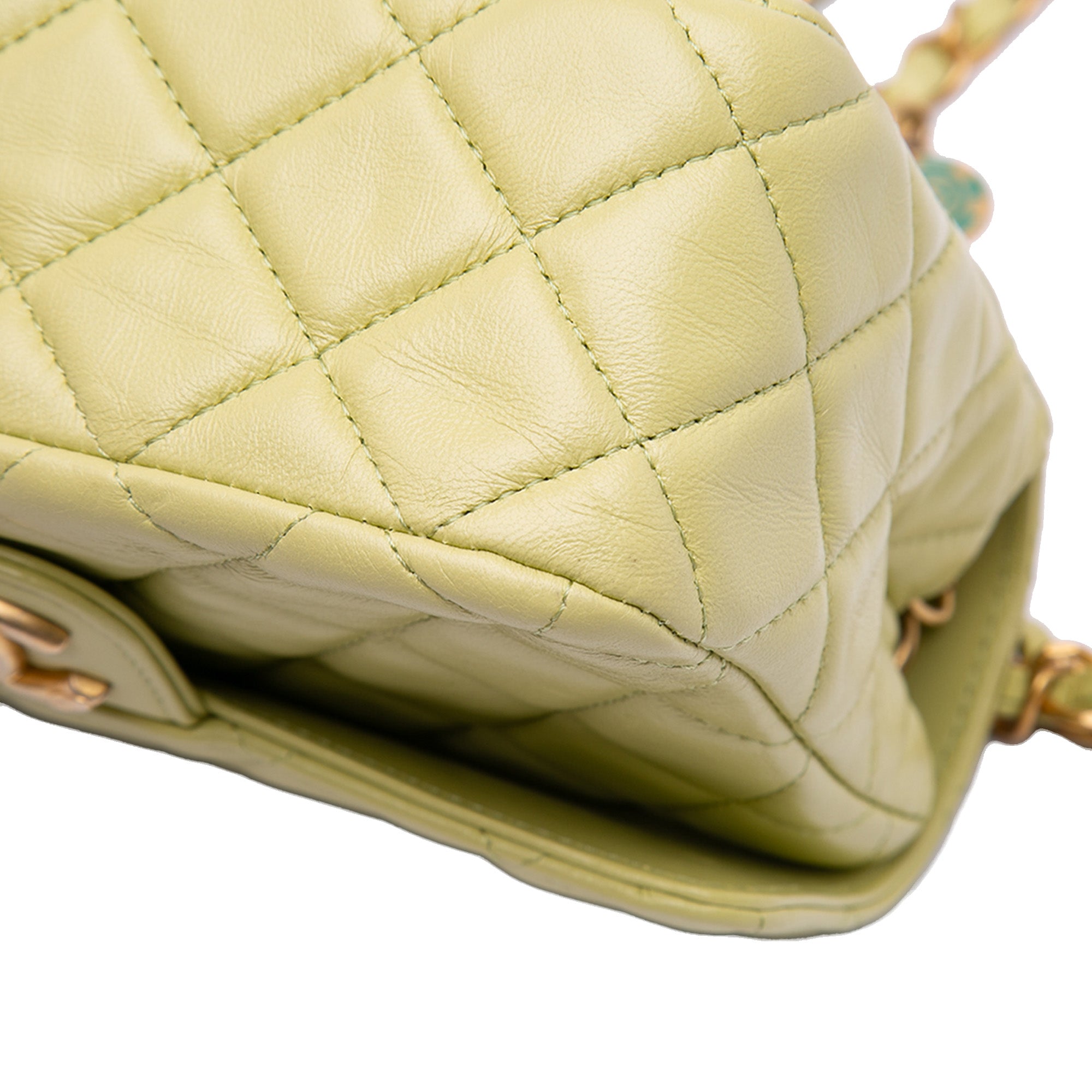Chanel | Pre-Owned Mini Square Lambskin Casino Royale Charms Single Flap | Green/Light Green