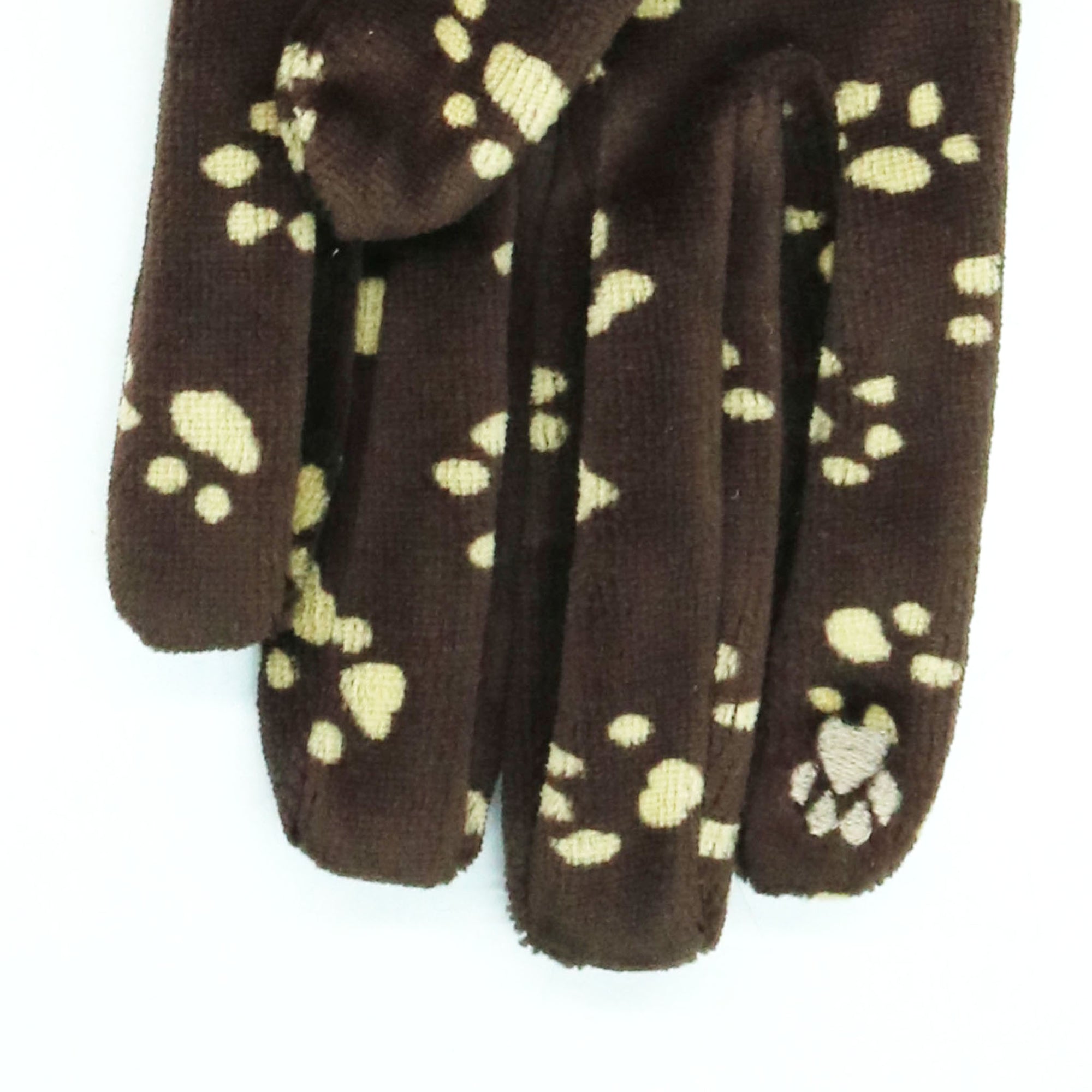 Womens | Paw Print Velvet Gloves | Brown