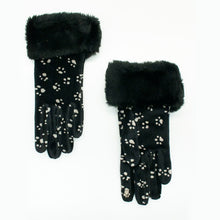 Womens | Paw Print Velvet Gloves | Black