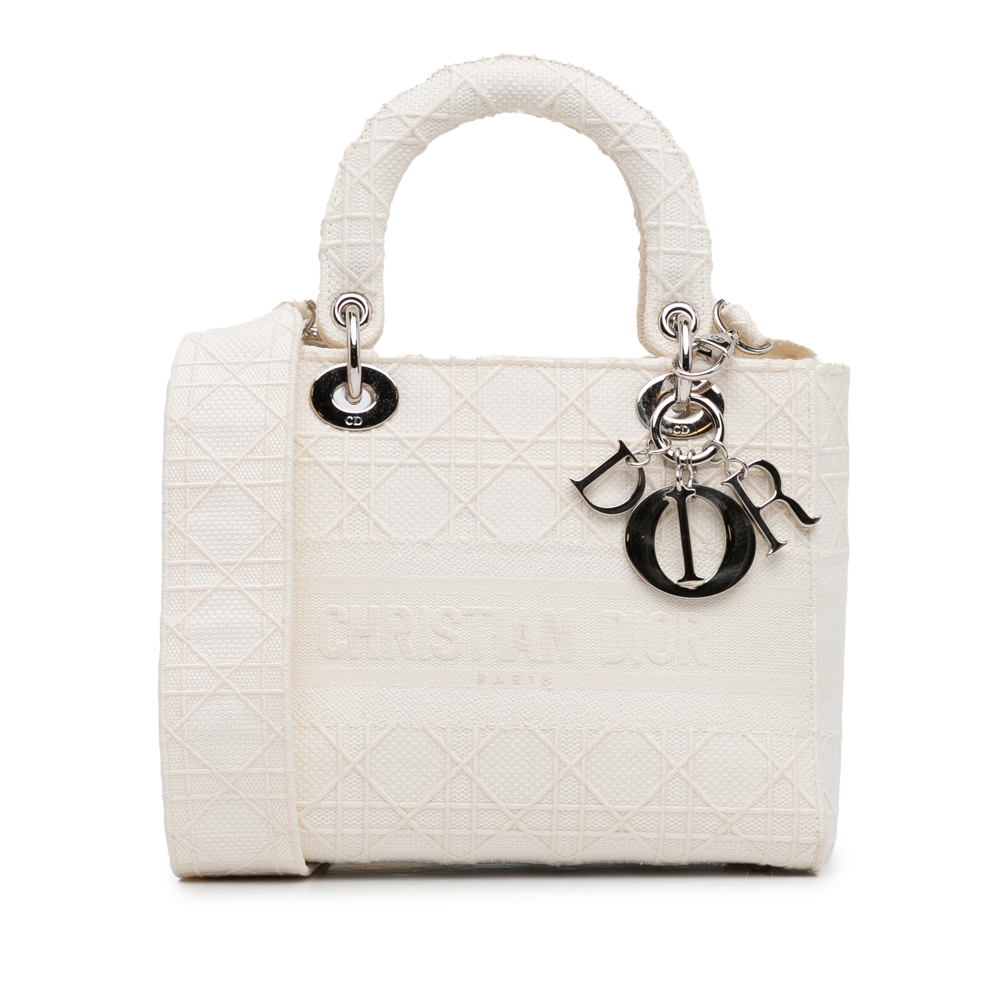 Dior | Pre-Owned Medium Canvas Cannage Lady D Lite - II | White