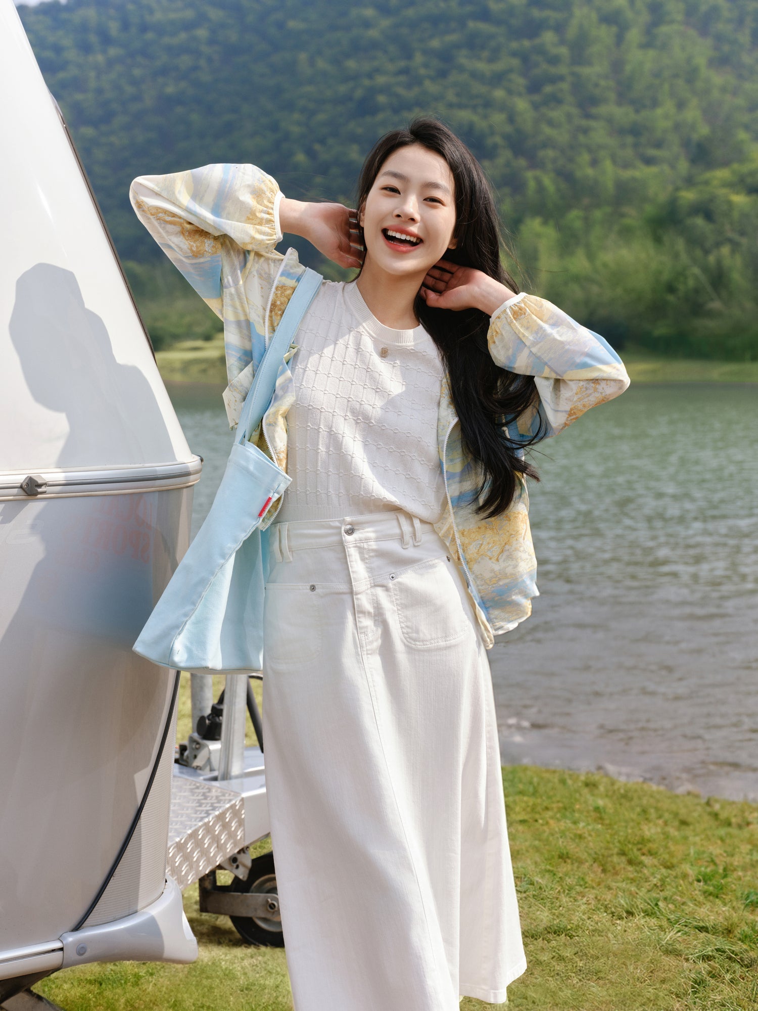 A-line Denim Skirt | White