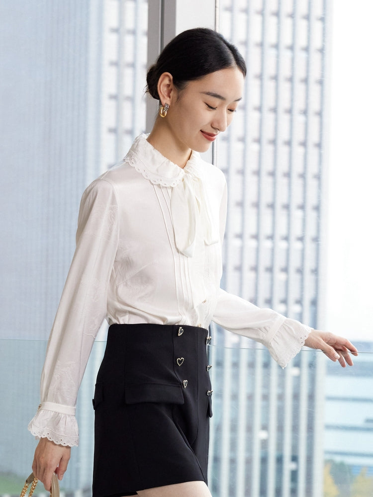 Mulberry Silk Ruffle Shirt | White