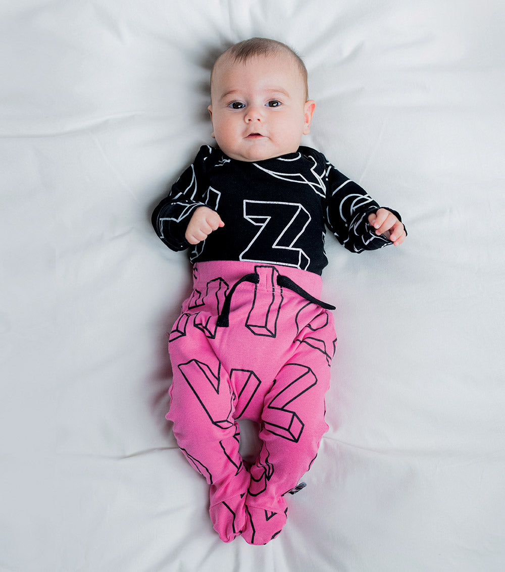 Newborn | A-Z Footed Baggy Pants | Hot Pink