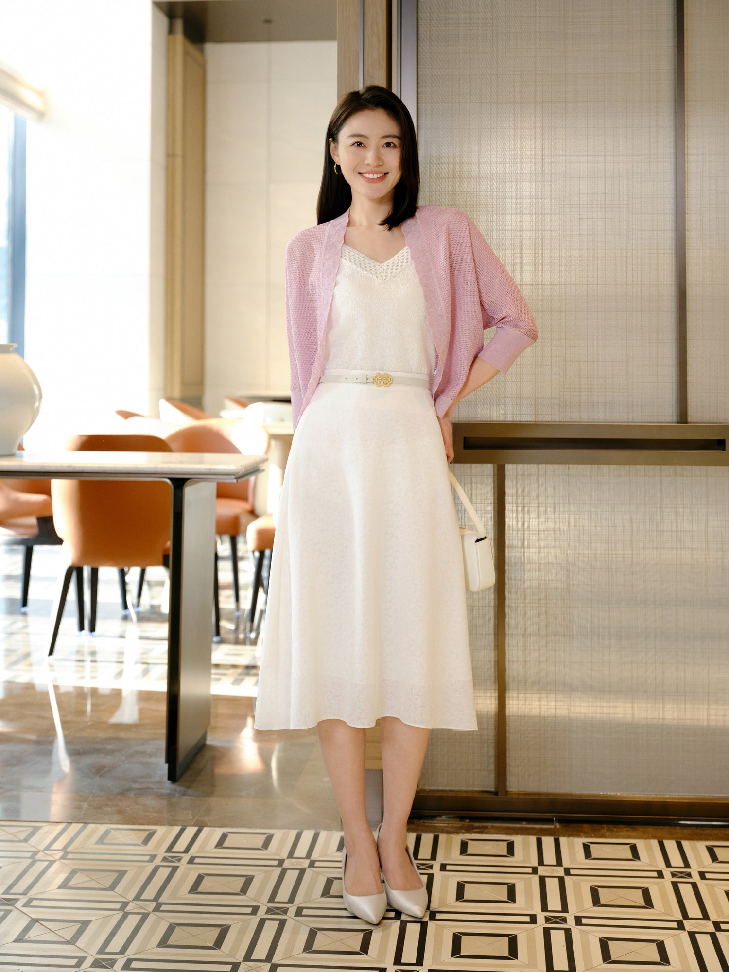 Knit Cardigan with Silk Blend | Pink