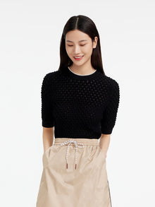Round Neck Wool Knitted Shirt | Black