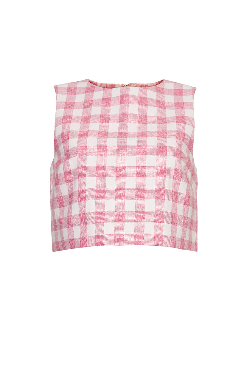 Debbie Top | Pink Boucle Grid