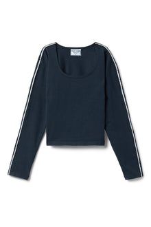 Women | Vintage Side Stripe Long Sleeve Scoop Neck Workout Tee | Past Midnight