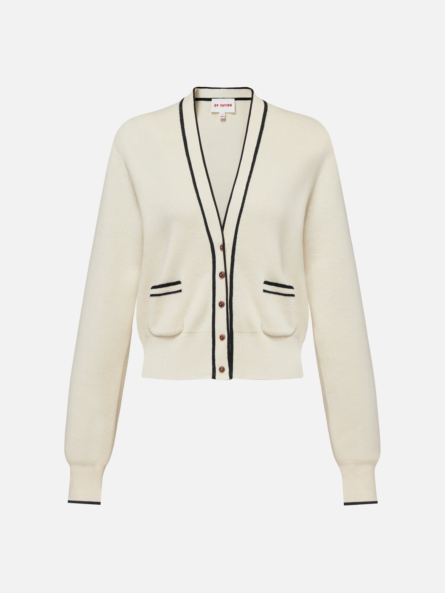 Cotton Cashmere Blended V-Neck Color-Block Knit Cardigan | White