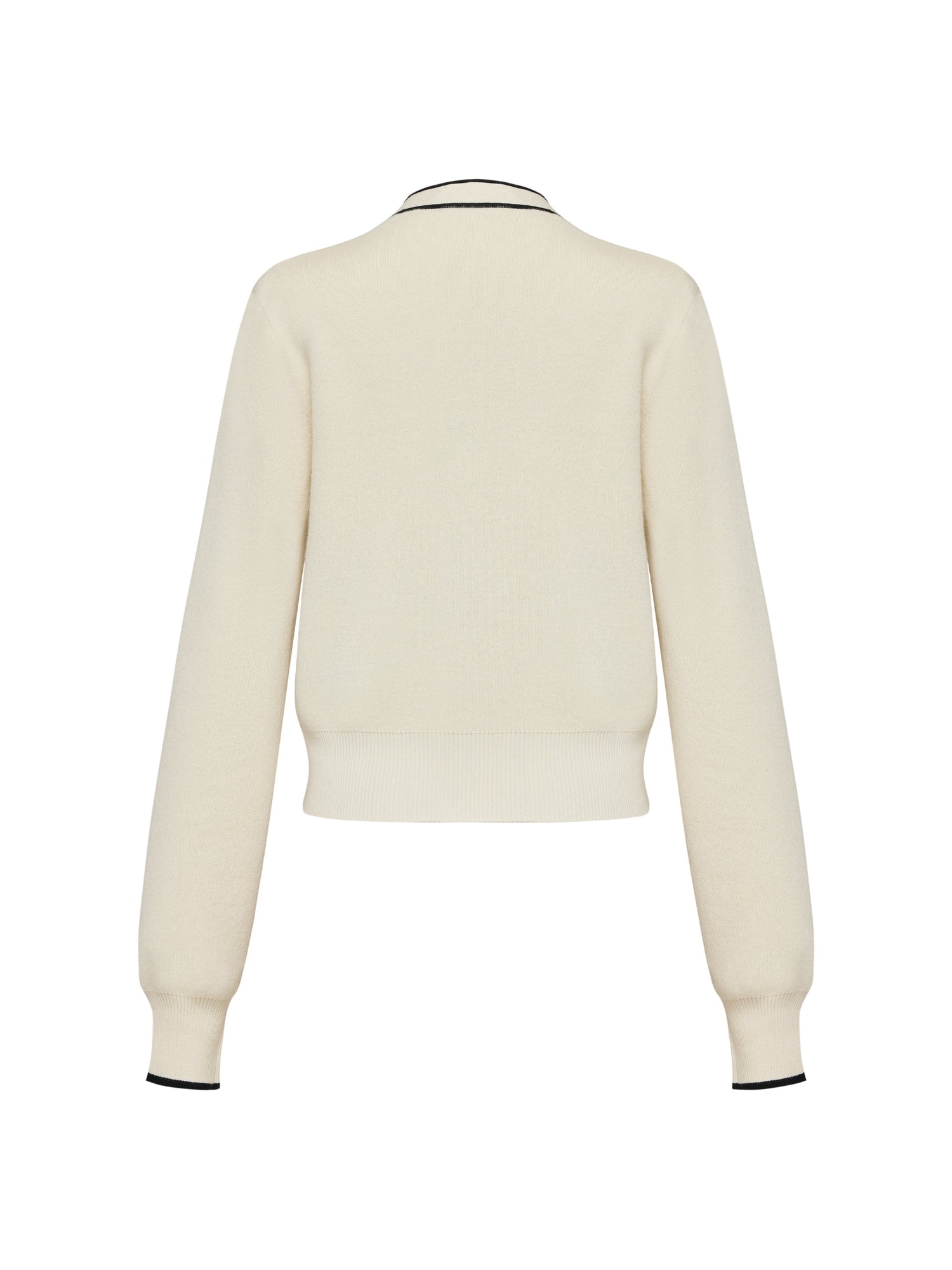 Cotton Cashmere Blended V-Neck Color-Block Knit Cardigan | White