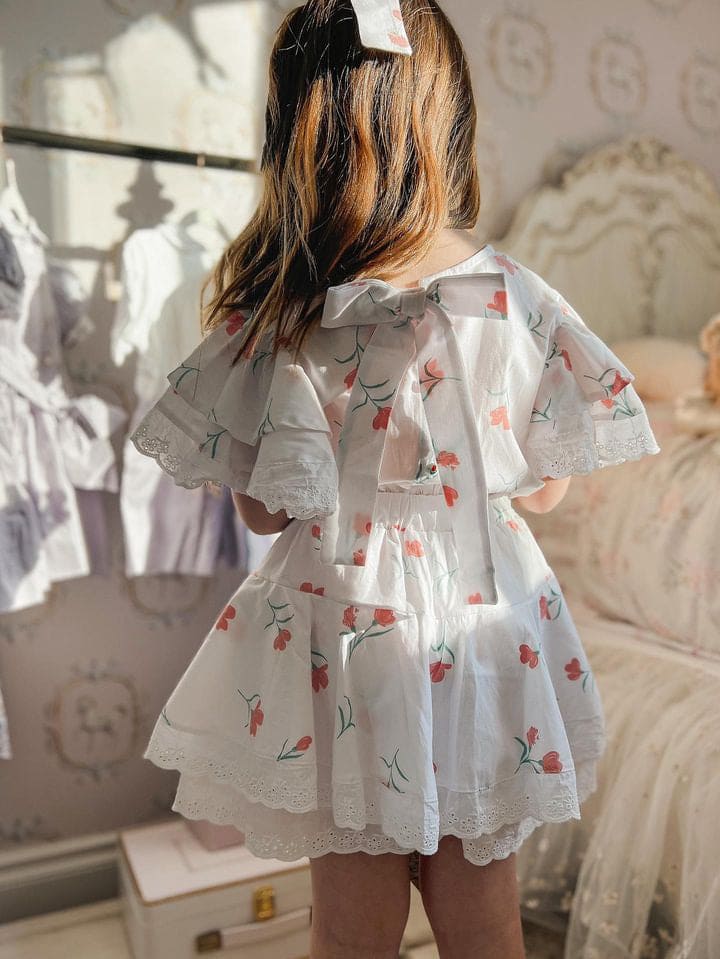 Girl | Tulip Cotton Blouse and Shorts Set | White