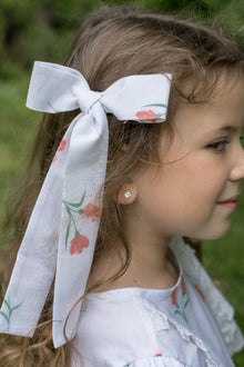 Girl | Tulip Print Cotton Hair Bow | White