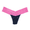 Signature Lace Low Rise Thong | Midnight Blue/Raspberry Ice