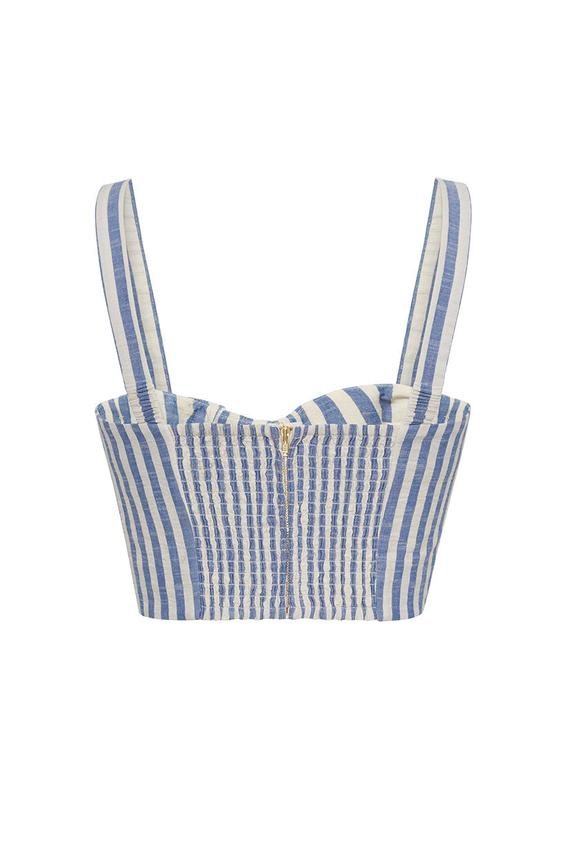 Claudine Top | Ivory Blue Striped Seersucker