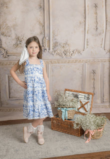 Girl | Jaylin and Linen Sleeveless Summer Dress | Blue x White