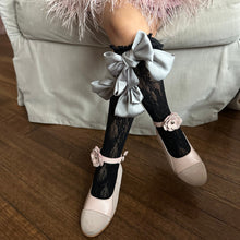 Girl | Lola Lace Socks with Satin Bows Bow | Black x Silver