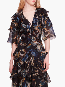 Silk Lily Flutter Midi Dress | Blue Multi