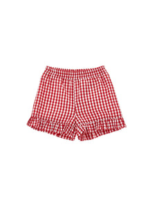 Girls | Gingham Trim Shorts | White/Red