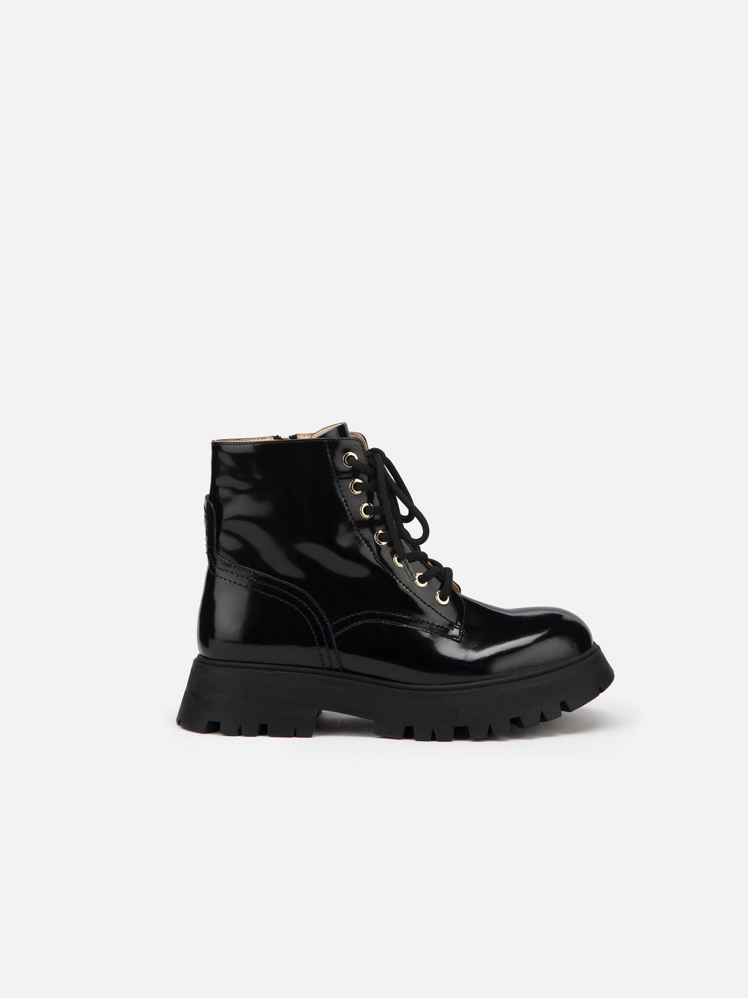 Leather Platform Lace Up Boots | Black