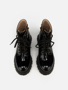 Leather Platform Lace Up Boots | Black