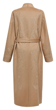 Gold Thread Embroidered Wool Cashmere Blended Coat | Camel