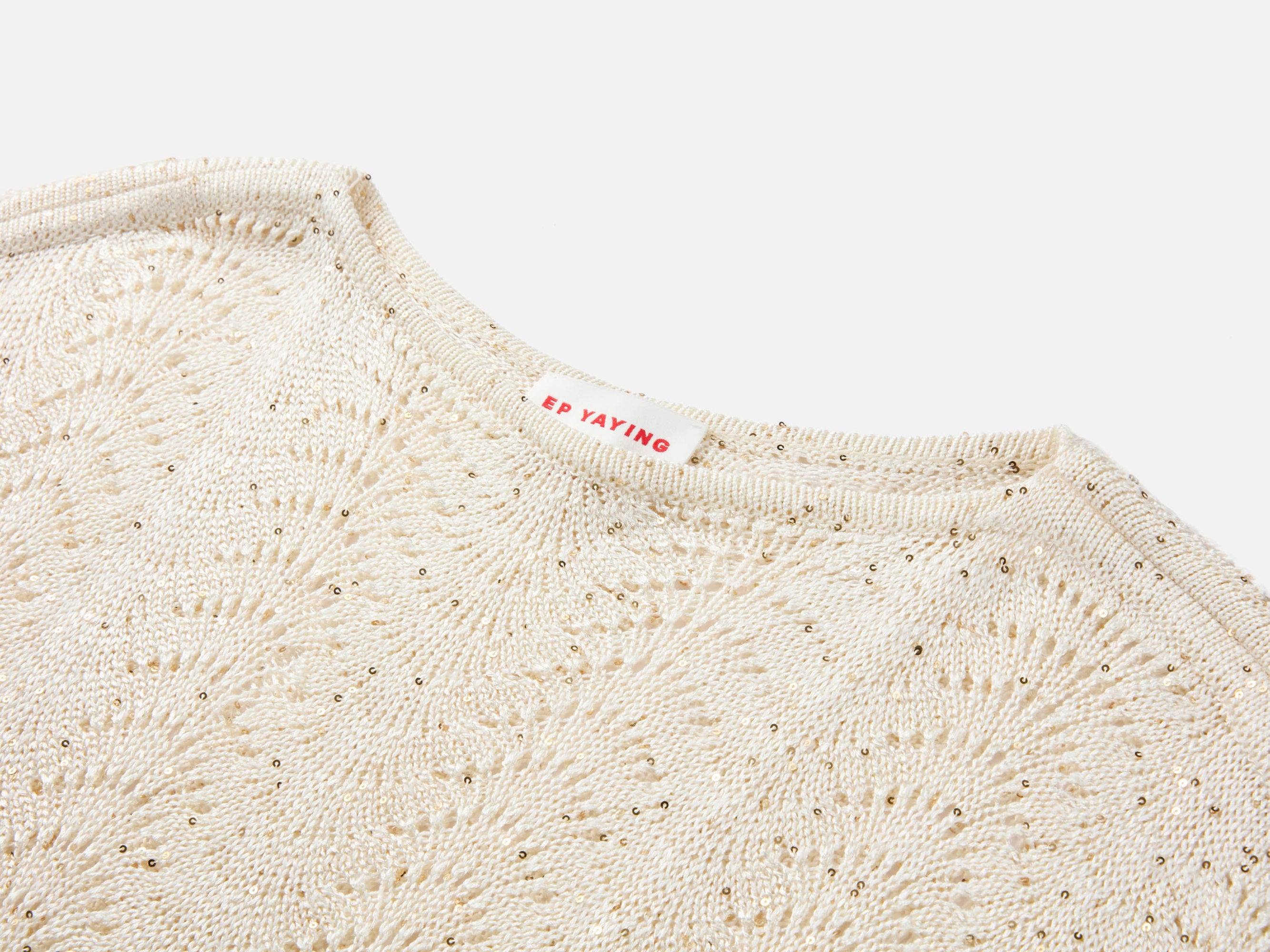 Sequin Embroidery Designer Cropped Knit Top | White