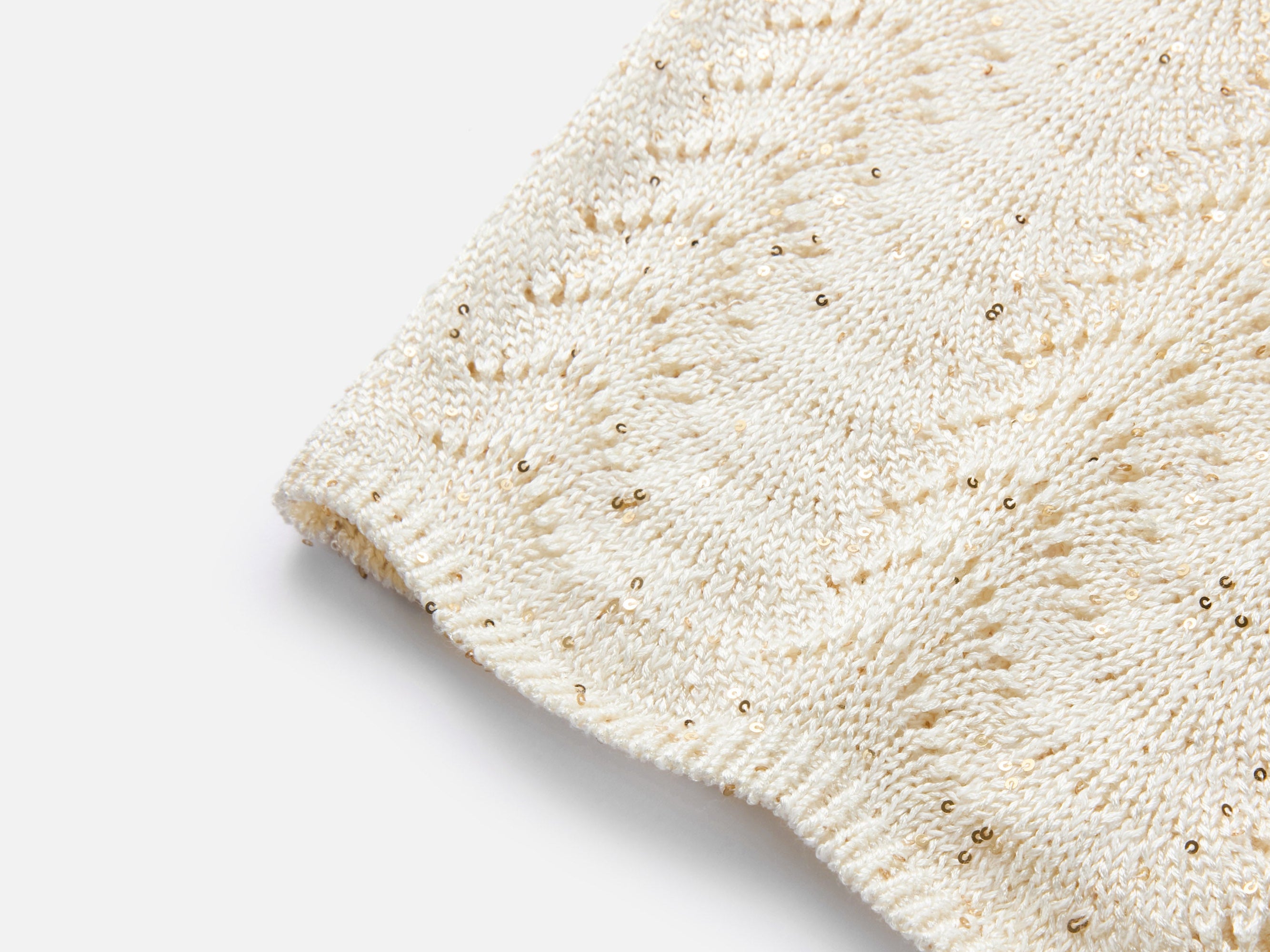 Sequin Embroidery Designer Cropped Knit Top | White