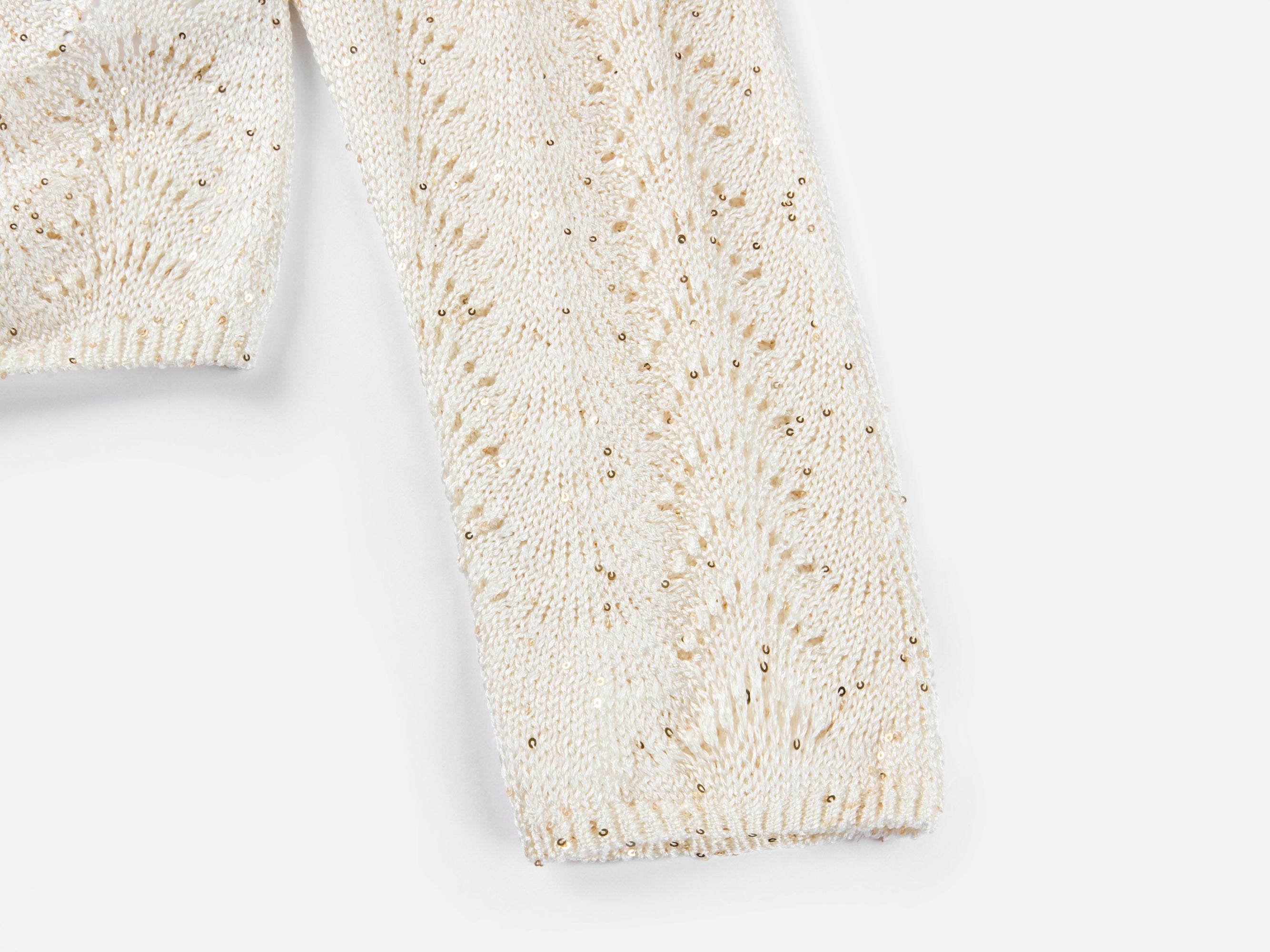 Sequin Embroidery Designer Cropped Knit Top | White