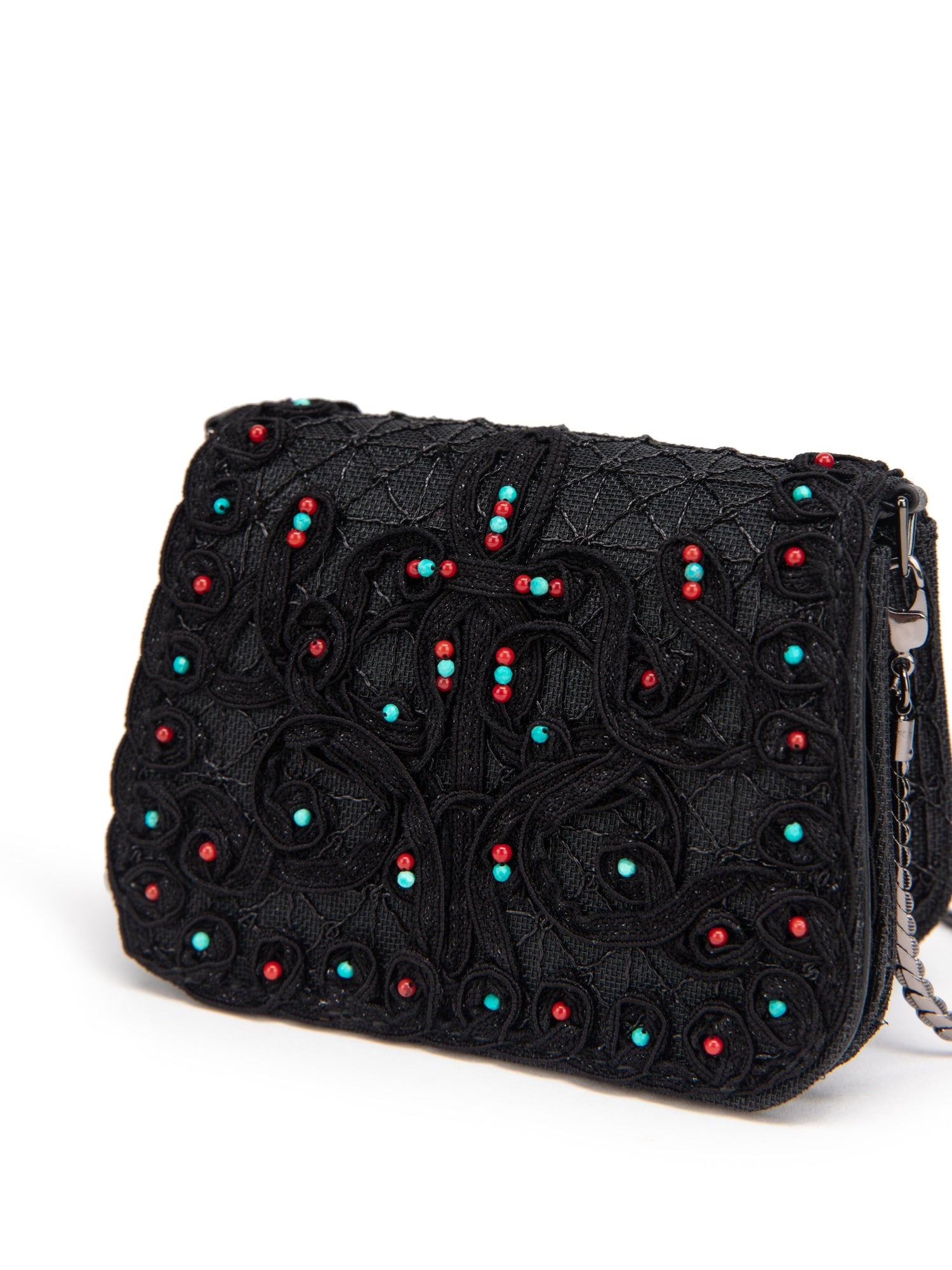 Beaded Textured Handbag | Black