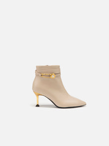 Pin Buckle Booties in Leather | Beige