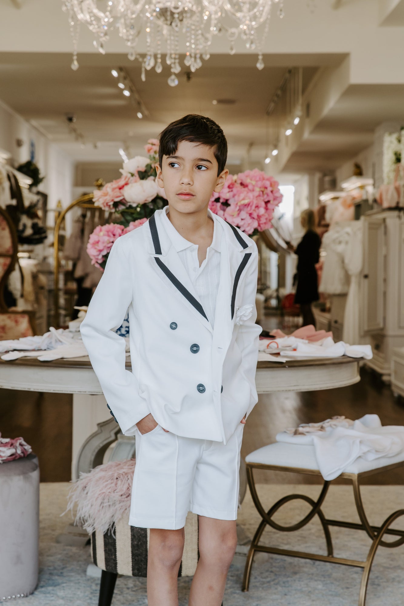 Boy | Alex Blazer With Black Contrast Line | White