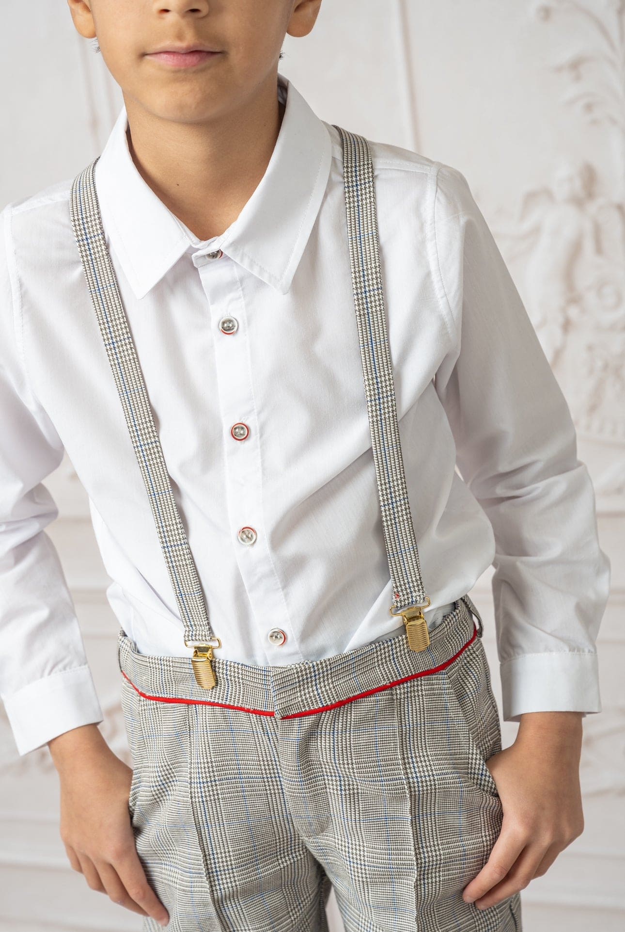 Boy | George Tartan Print Top and Pants Set | White x Black x Gray