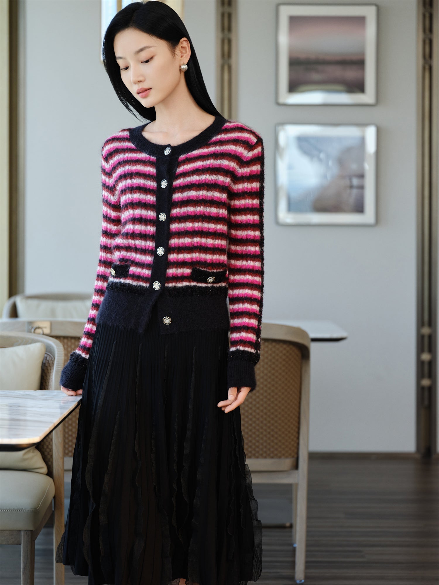 Mohair Knit Cardigan | Pink