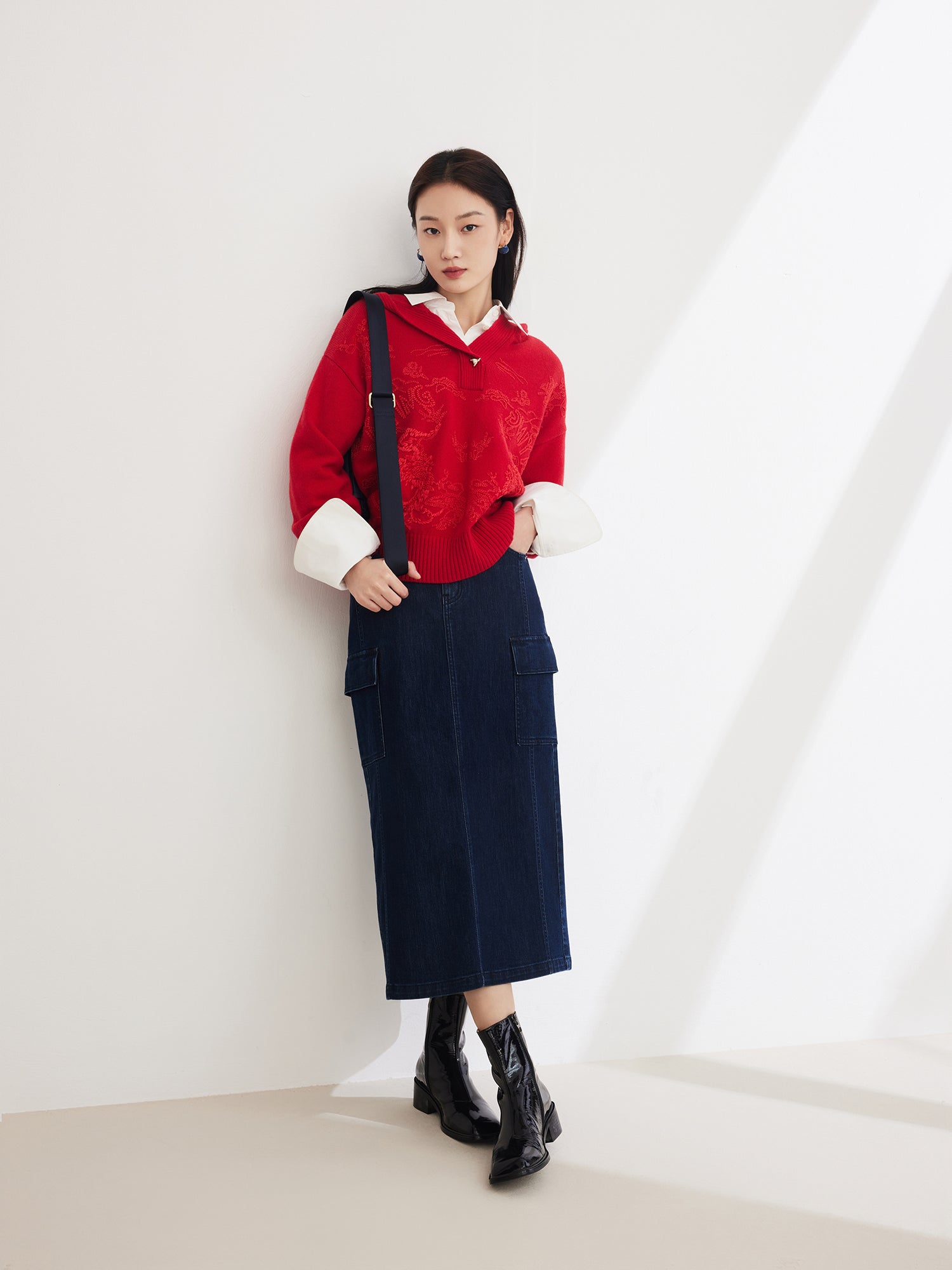 Straight Denim Skirt | Navy
