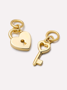 14K Gold Plated Heart Love Key Locket Paired Set Huggie Hoops Earring Charms Ana Luisa Lock And Key Charm Huggies