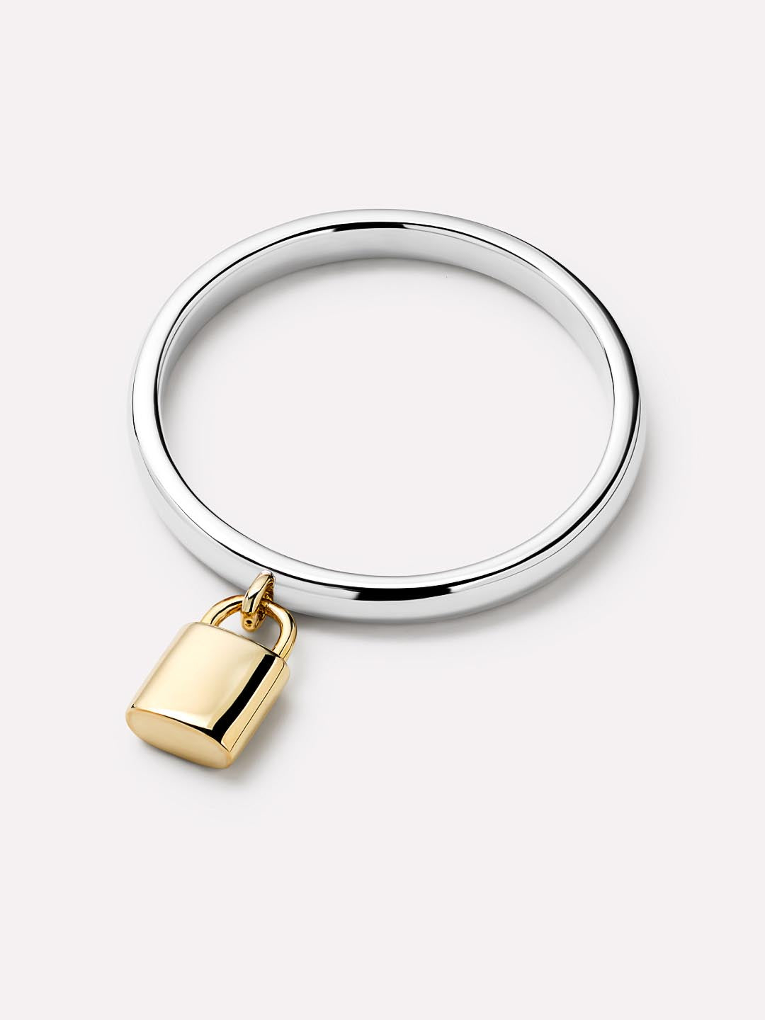 14K Gold Rhodium Plated Charm Rings Padlock Key Two Tone Band Rings For Women Ana Luisa Colter