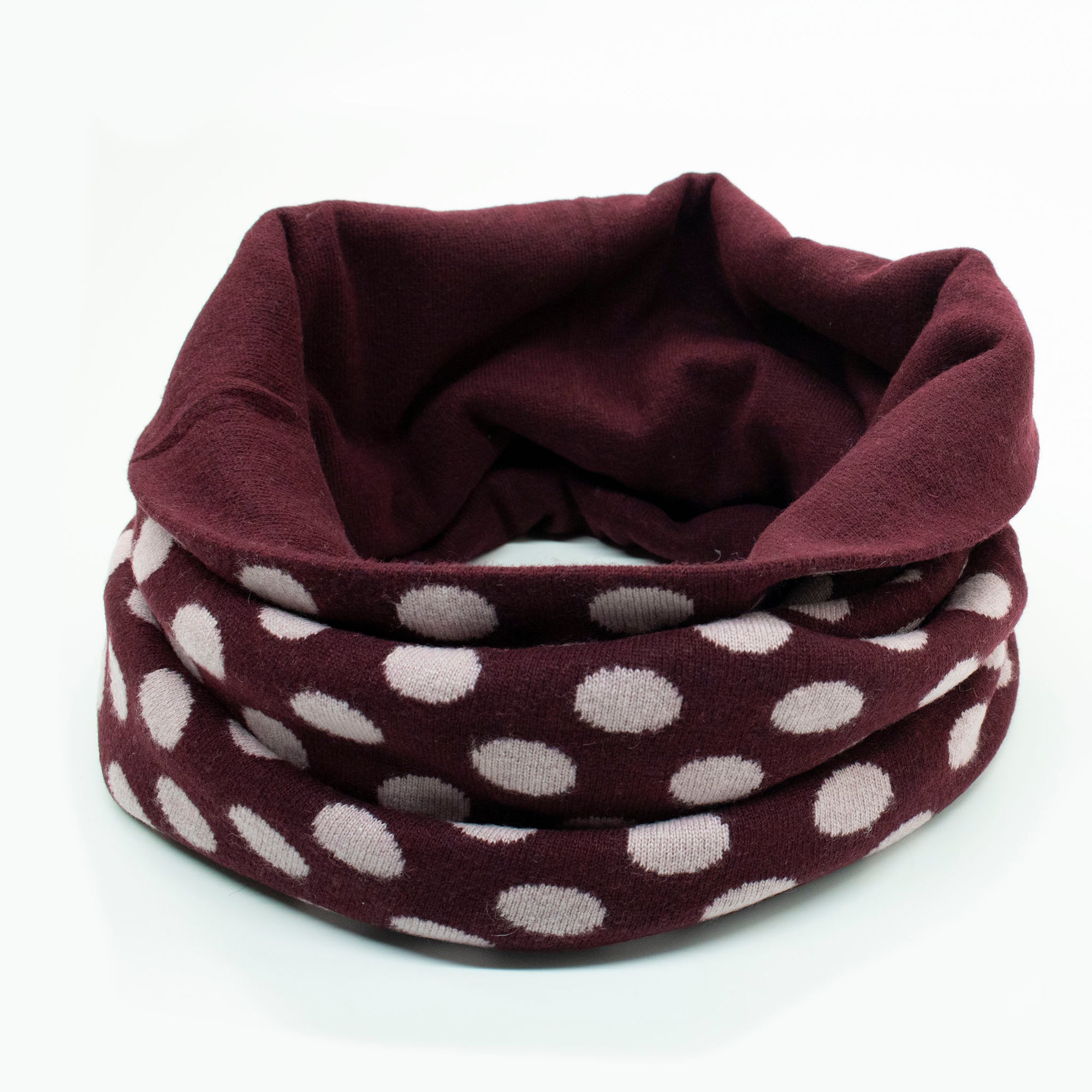 Womens | Polka Dots Design Snood | Bordeaux/Pale Mauve
