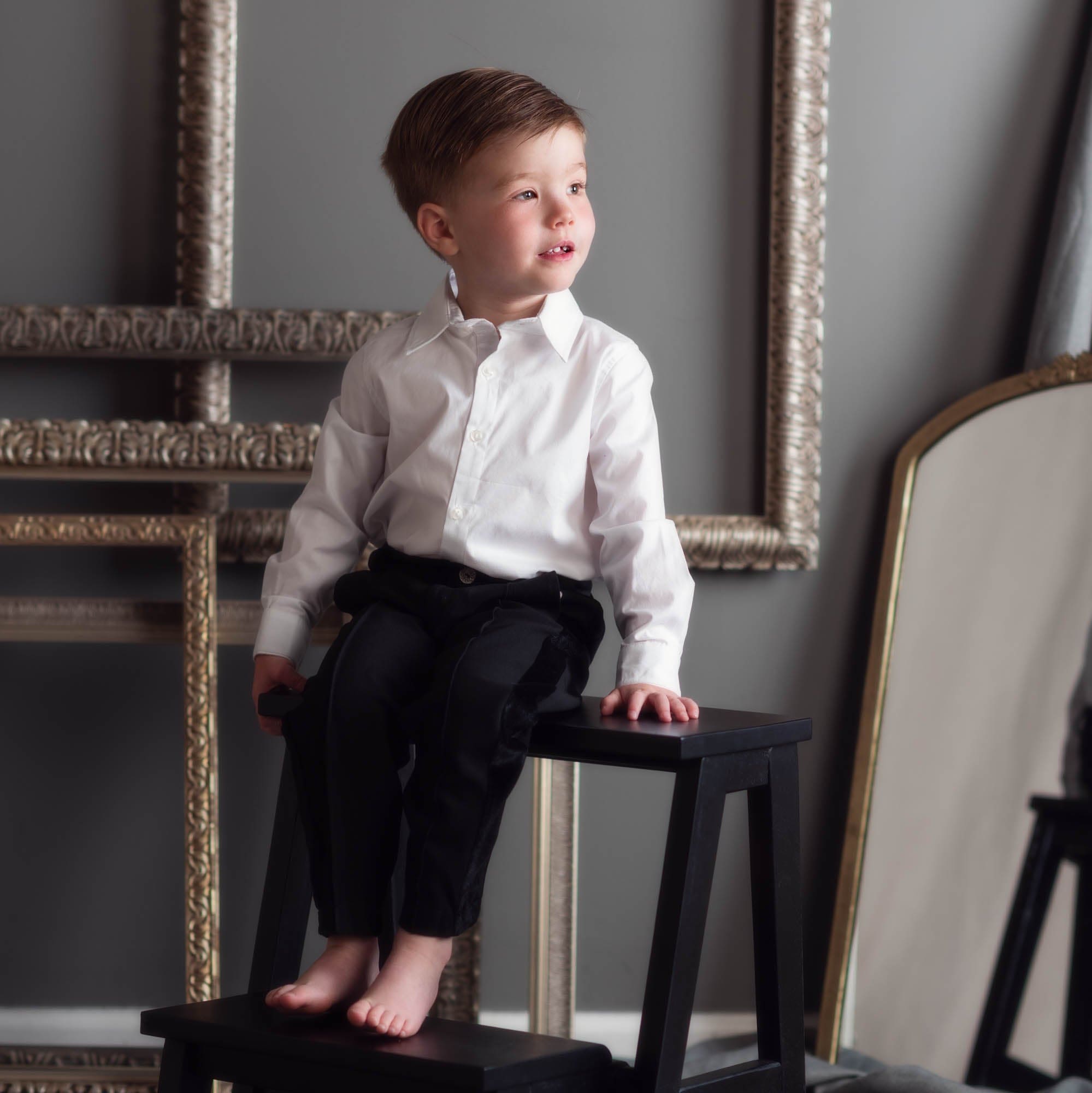 Boy | Tuxedo Shirt and Pants Set | White x Black