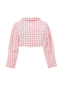 Girls | Short Houndstooth Jacket | White/FairyTale Pink