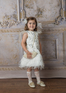 Girl | Olivia Feather Dress | White x Baby Blue